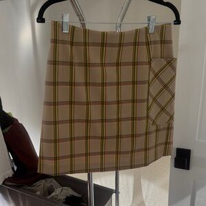 Tory Burch Plaid Golf Skirt in Tan and Yellow